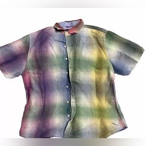 Tommy Bahama Men's Size XL Plaid 100% Linen Short Sleeve Button Up Shirt